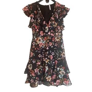 NY Collection Womens Floral Print Ruffle Tiered Chiffon Dress Sleeveless Size M